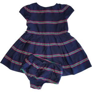 Ralph Lauren Baby Girl Navy Stripe Dress & Bloomers Set 9M Pink Green Preppy